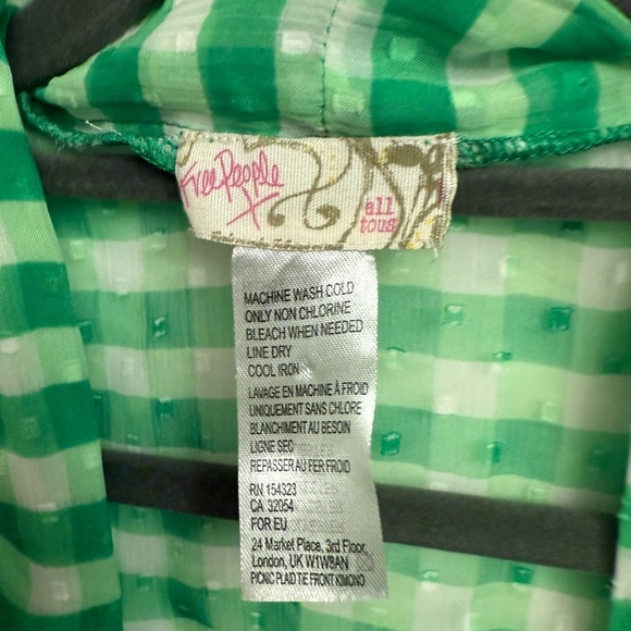 Free people picnic plaid top One Size green gingham EUC - Picture 4 of 5